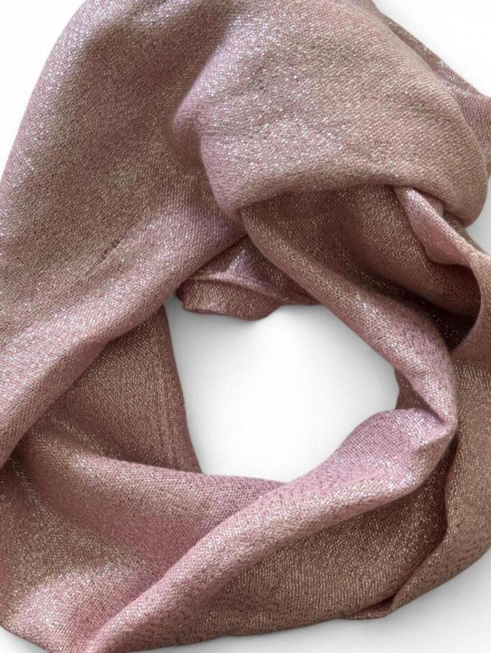 Pink Metallic Bebe Infinity Scarf with Glittery Texture
